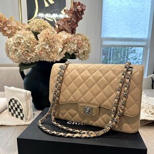 Inspired Beige Jumbo Caviar Bag - Silver HW